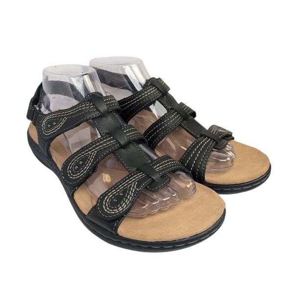 Clarks Laurieann Vine Black leather strappy slingback comfort sandals womens 9 - Picture 3 of 9